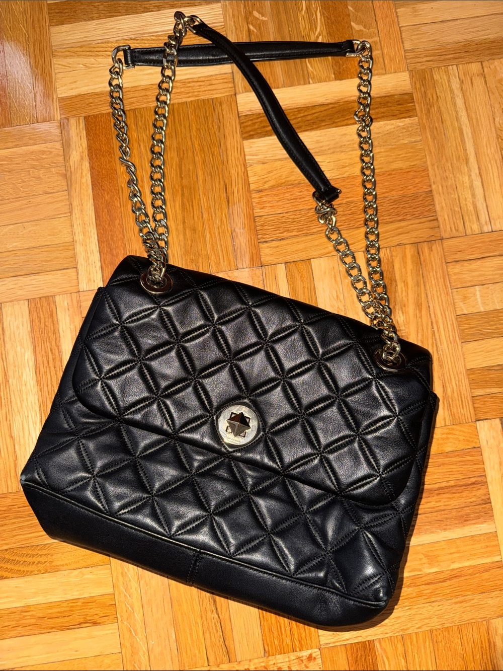 Black Quilted Chain-Handle Shoulder Bag